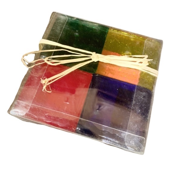 Global Village Glass Studios Other - Global Village Checkered Color Slab Stain Glass Square Coasters - Set of 4